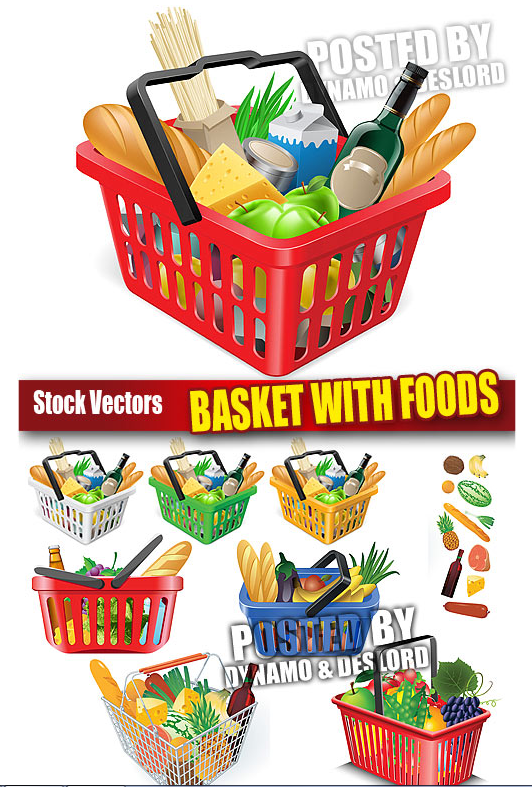 Basket with foods - Stock Vectors