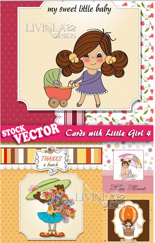 Stock Vector - Cards with Little Girl 4 