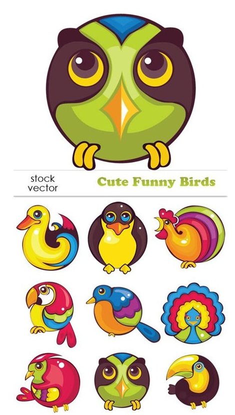Vectors - Cute Funny Birds